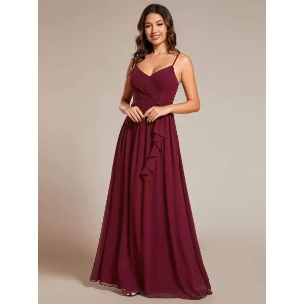 EverPretty Womens Sleeveless Spaghetti Strap VNeck ALine Asymmetrical Maxi Chiffon Bridesmaid Dresses 02113Burgundy