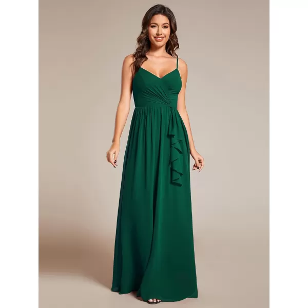 EverPretty Womens Sleeveless Spaghetti Strap VNeck ALine Asymmetrical Maxi Chiffon Bridesmaid Dresses 02113Dark Green