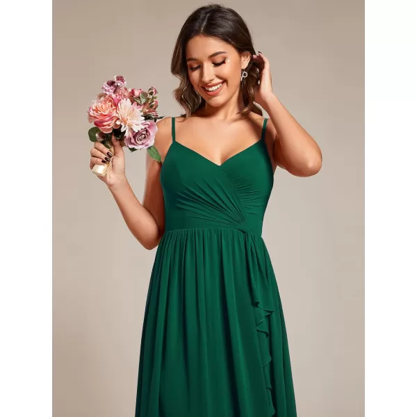 EverPretty Womens Sleeveless Spaghetti Strap VNeck ALine Asymmetrical Maxi Chiffon Bridesmaid Dresses 02113Dark Green