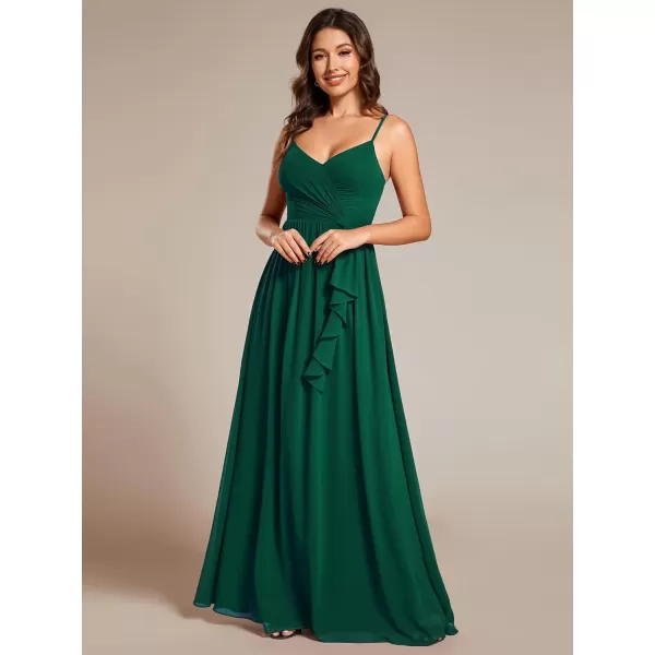 EverPretty Womens Sleeveless Spaghetti Strap VNeck ALine Asymmetrical Maxi Chiffon Bridesmaid Dresses 02113Dark Green