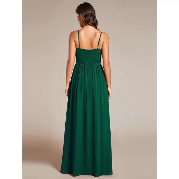 EverPretty Womens Sleeveless Spaghetti Strap VNeck ALine Asymmetrical Maxi Chiffon Bridesmaid Dresses 02113Dark Green