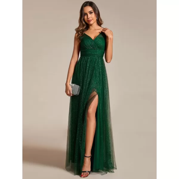 EverPretty Womens Sleeveless V Neck A Line Glitter Floor Length Split Formal Dresses S0014Dark Green