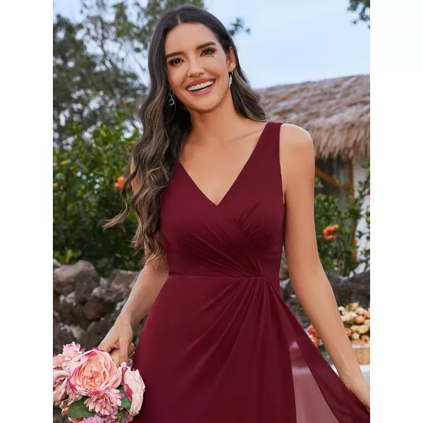 EverPretty Womens Sleeveless V Neck Pleated A Line High Low Bridesmaid Dresses S0033Burgundy
