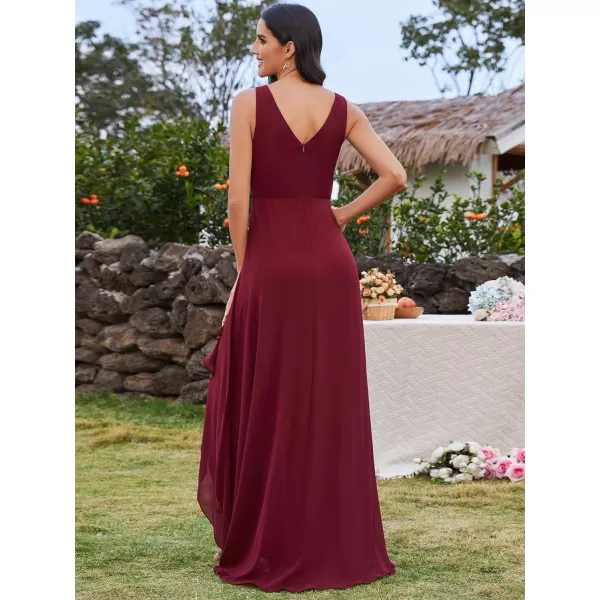EverPretty Womens Sleeveless V Neck Pleated A Line High Low Bridesmaid Dresses S0033Burgundy
