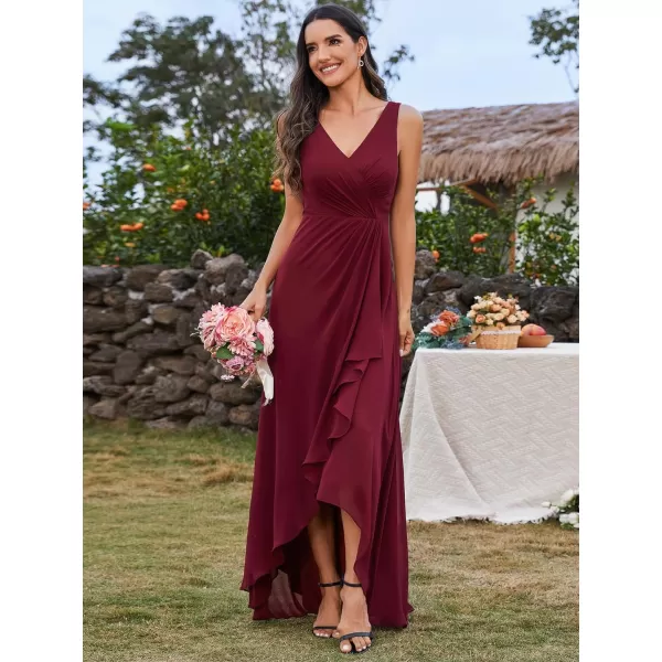 EverPretty Womens Sleeveless V Neck Pleated A Line High Low Bridesmaid Dresses S0033Burgundy