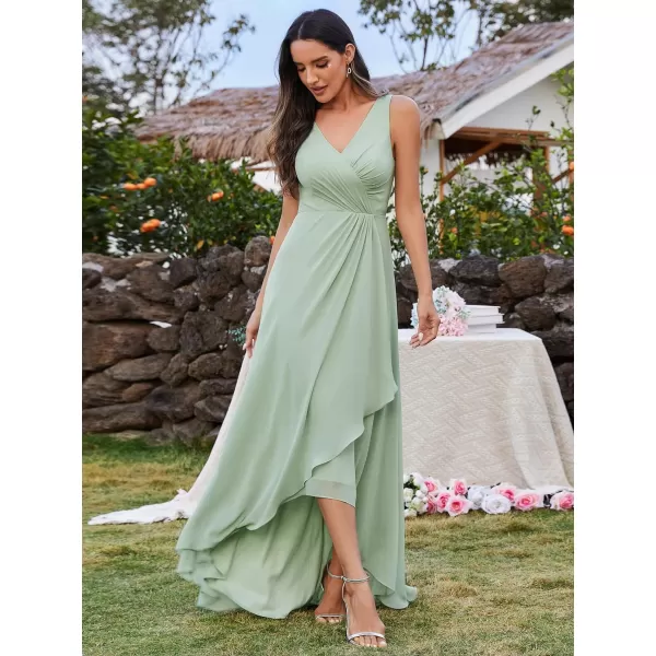 EverPretty Womens Sleeveless V Neck Pleated A Line High Low Bridesmaid Dresses S0033Mint Green