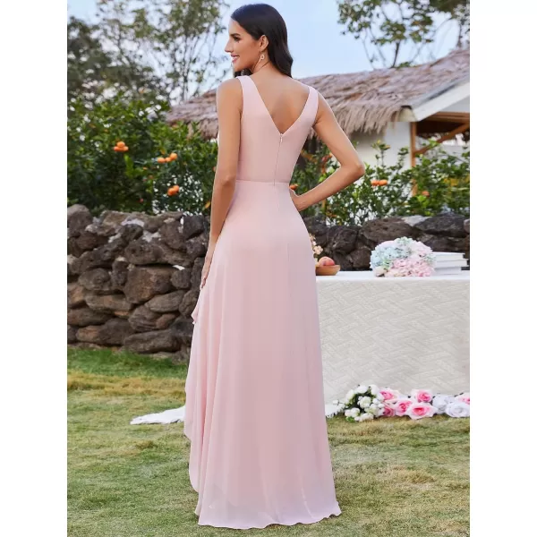 EverPretty Womens Sleeveless V Neck Pleated A Line High Low Bridesmaid Dresses S0033Pink