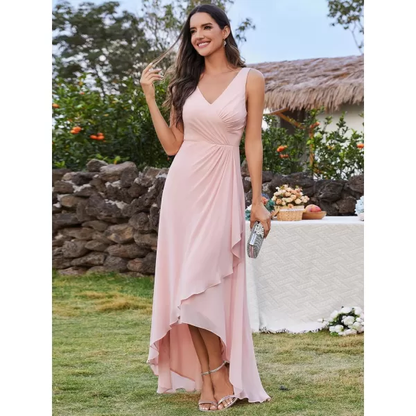 EverPretty Womens Sleeveless V Neck Pleated A Line High Low Bridesmaid Dresses S0033Pink