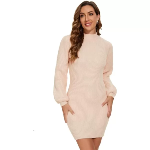 EverPretty Womens Slim Long Lantern Sleeve Winter Knit Pullover Sweater Dresses 40395Beige