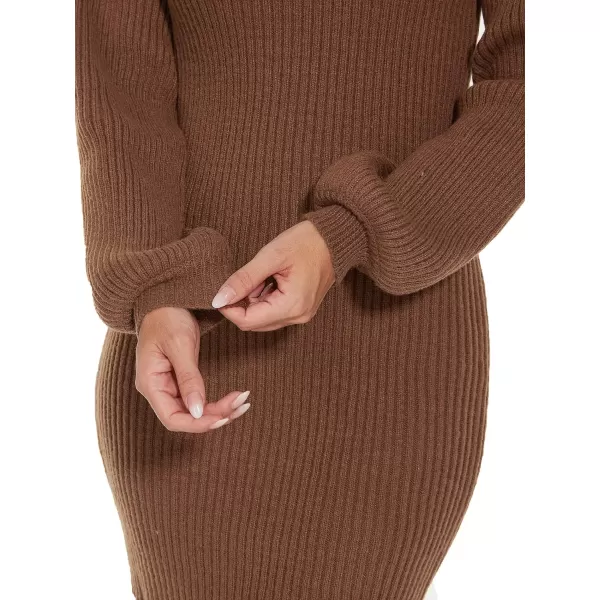 EverPretty Womens Slim Long Lantern Sleeve Winter Knit Pullover Sweater Dresses 40395Brown