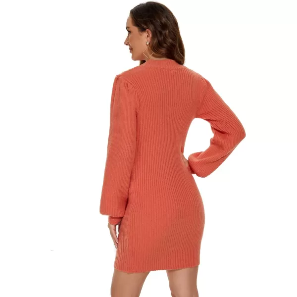 EverPretty Womens Slim Long Lantern Sleeve Winter Knit Pullover Sweater Dresses 40395Burnt Orange