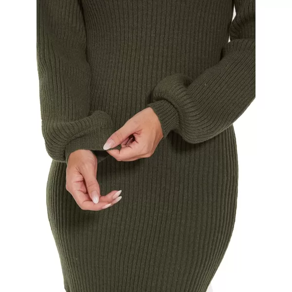 EverPretty Womens Slim Long Lantern Sleeve Winter Knit Pullover Sweater Dresses 40395Dark Green