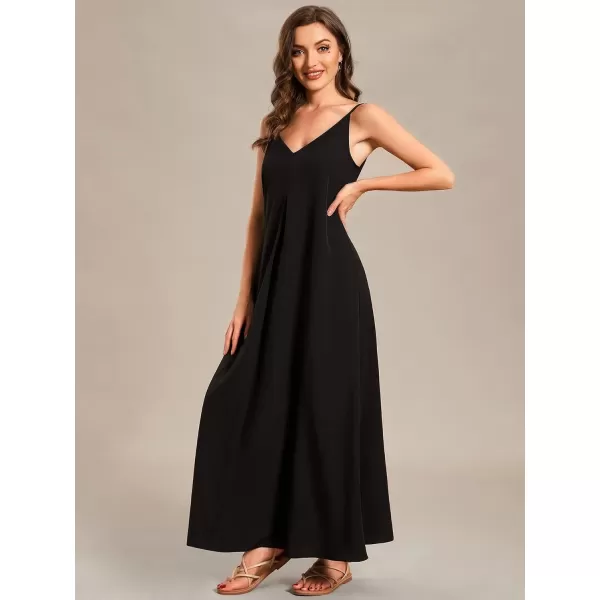 EverPretty Womens Spaghetti Straps Loose Summer Beach Vacation Maxi Dress 01828Black