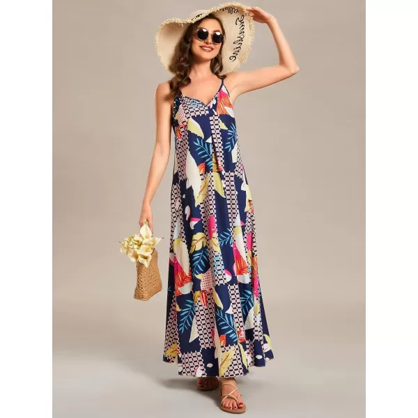 EverPretty Womens Spaghetti Straps Loose Summer Beach Vacation Maxi Dress 01828Printed Geometry