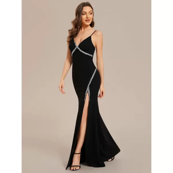 EverPretty Womens Spaghetti Straps V Neck Beaded Mermaid Evening Dresses 02012Black
