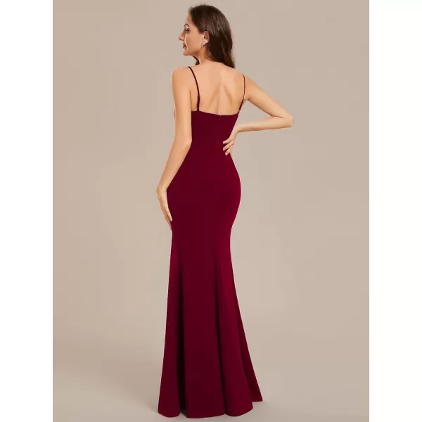 EverPretty Womens Spaghetti Straps V Neck Beaded Mermaid Evening Dresses 02012Burgundy