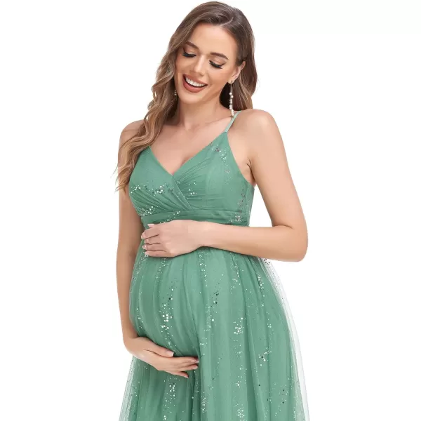 EverPretty Womens Spaghetti Straps VNeck Tulle Backless Sequin Aline Maternity Party Dress 0135AGreen