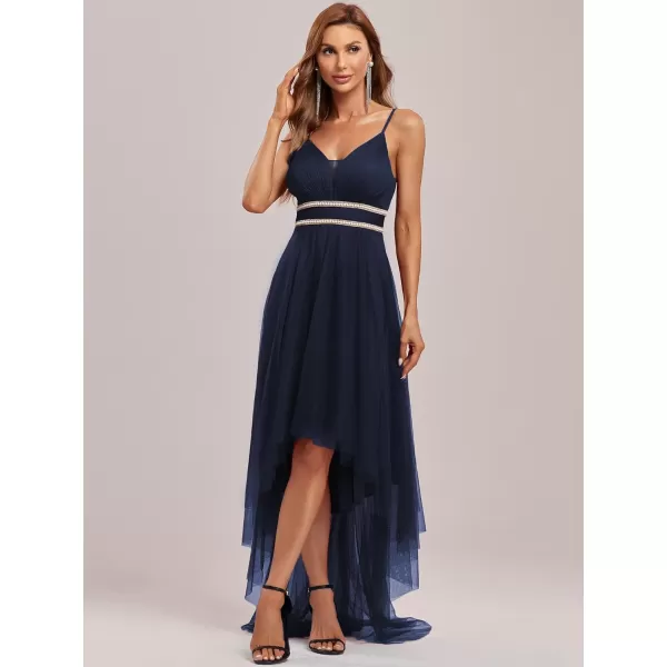 EverPretty Womens Spaghetti V Neck Aline HighLow Party Dress Long Evening Dress 0212Navy Blue