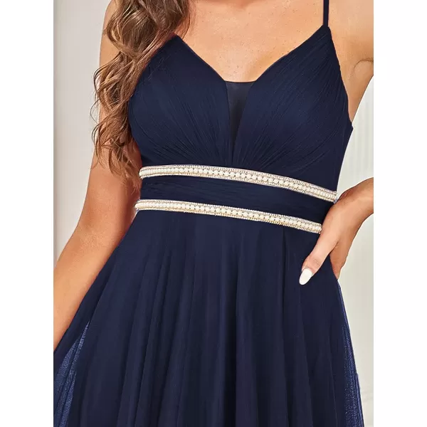 EverPretty Womens Spaghetti V Neck Aline HighLow Party Dress Long Evening Dress 0212Navy Blue