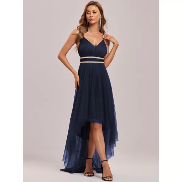 EverPretty Womens Spaghetti V Neck Aline HighLow Party Dress Long Evening Dress 0212Navy Blue