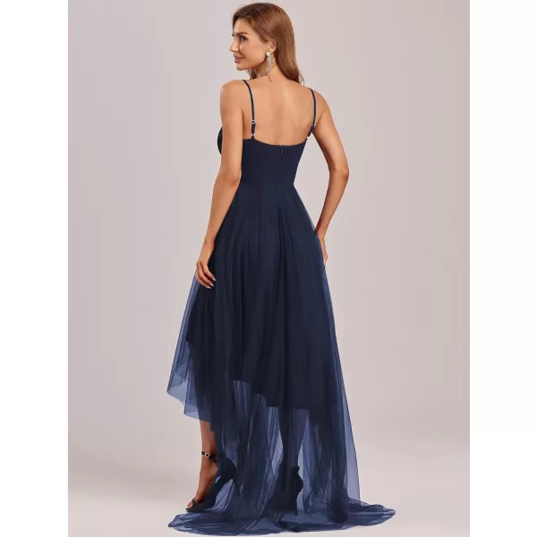EverPretty Womens Spaghetti V Neck Aline HighLow Party Dress Long Evening Dress 0212Navy Blue