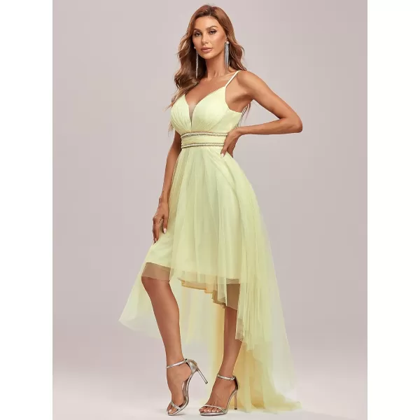 EverPretty Womens Spaghetti V Neck Aline HighLow Party Dress Long Evening Dress 0212Yellow