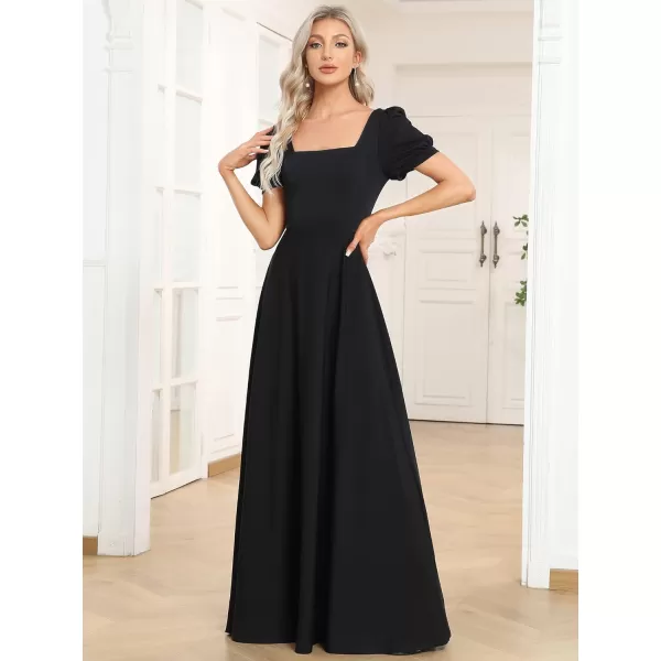 EverPretty Womens Square Neck Puffy Sleeves Open Back A Line FloorLength Formal Dresses 01604Black