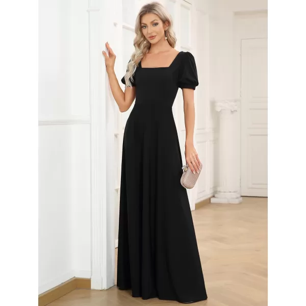 EverPretty Womens Square Neck Puffy Sleeves Open Back A Line FloorLength Formal Dresses 01604Black