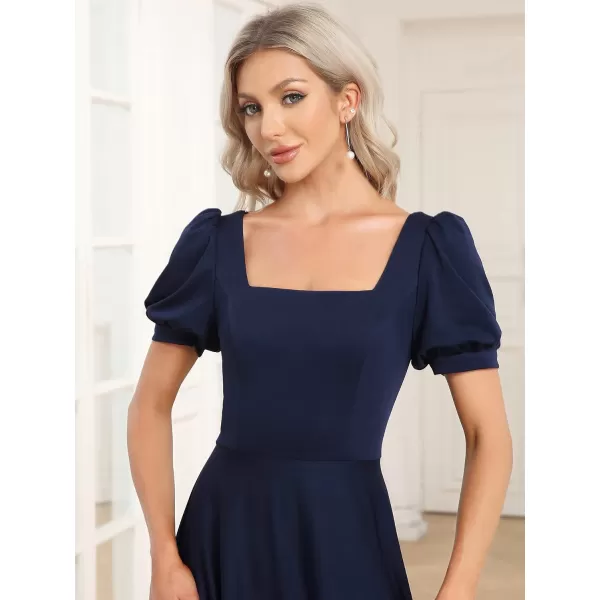 EverPretty Womens Square Neck Puffy Sleeves Open Back A Line FloorLength Formal Dresses 01604Navy Blue