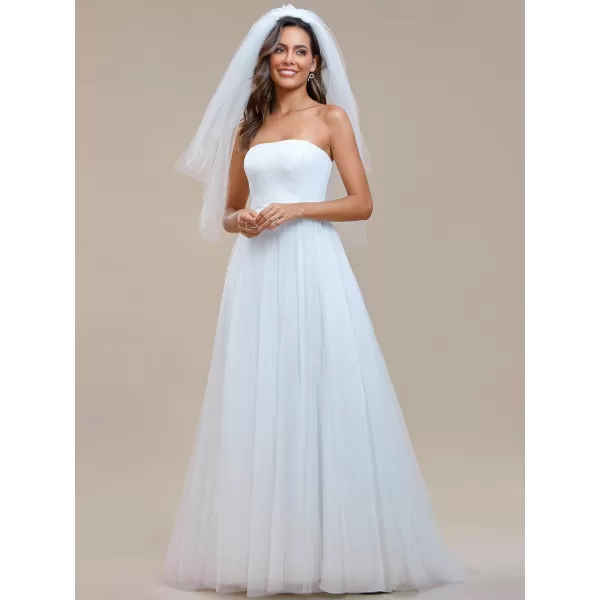 EverPretty Womens Strapless Aline Empire Waist Tulle Elegant Simple Wedding Dress 01775White