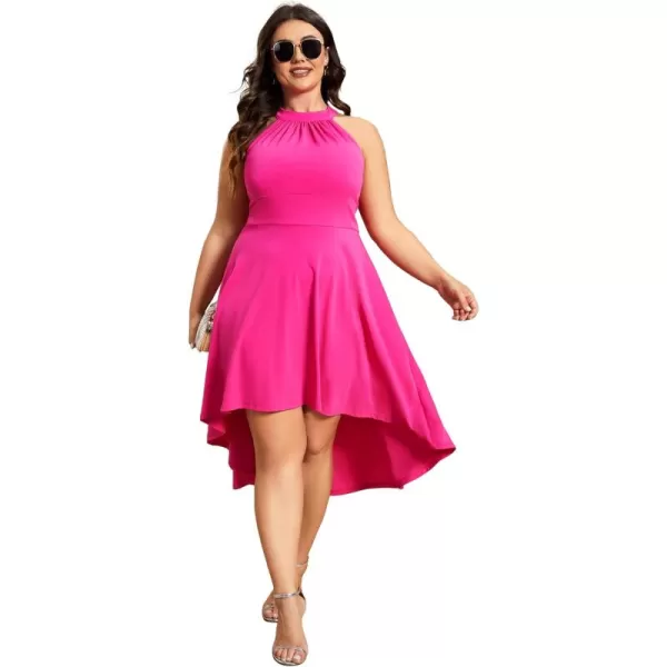 EverPretty Womens Summer ALine Halter Plus Size Sundresses Causal Cocktail Dress 01782PZHot Pink