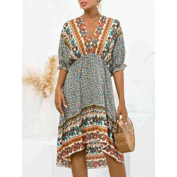 EverPretty Womens Summer Casual Ruffle Short Sleeve Floral Midi Beach Dress 40404Beige