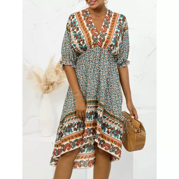 EverPretty Womens Summer Casual Ruffle Short Sleeve Floral Midi Beach Dress 40404Beige
