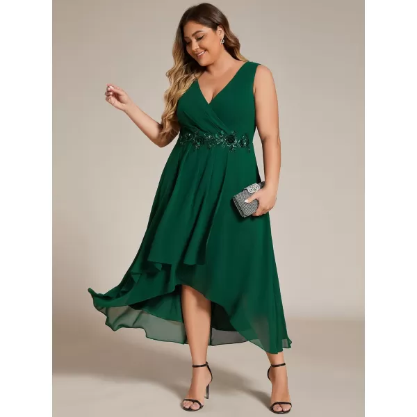 EverPretty Womens Summer Chiffon Sleeveless V Neck Applique Plus Size High Low Formal Wedding Guest Dresses 41926DADark Green