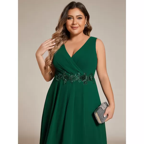 EverPretty Womens Summer Chiffon Sleeveless V Neck Applique Plus Size High Low Formal Wedding Guest Dresses 41926DADark Green