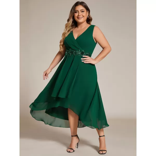 EverPretty Womens Summer Chiffon Sleeveless V Neck Applique Plus Size High Low Formal Wedding Guest Dresses 41926DADark Green