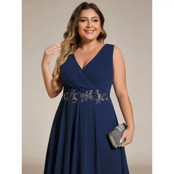 EverPretty Womens Summer Chiffon Sleeveless V Neck Applique Plus Size High Low Formal Wedding Guest Dresses 41926DANavy Blue