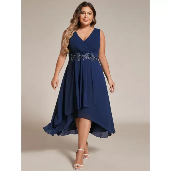 EverPretty Womens Summer Chiffon Sleeveless V Neck Applique Plus Size High Low Formal Wedding Guest Dresses 41926DANavy Blue