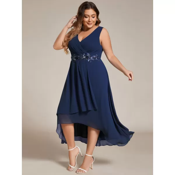 EverPretty Womens Summer Chiffon Sleeveless V Neck Applique Plus Size High Low Formal Wedding Guest Dresses 41926DANavy Blue