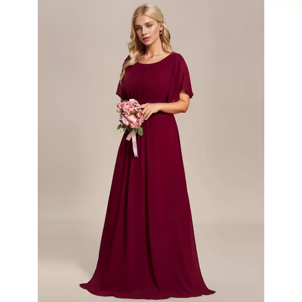 EverPretty Womens Summer Crew Neck Empire Waist Pleated Chiffon Maxi Formal Dress 01840Aburgundy