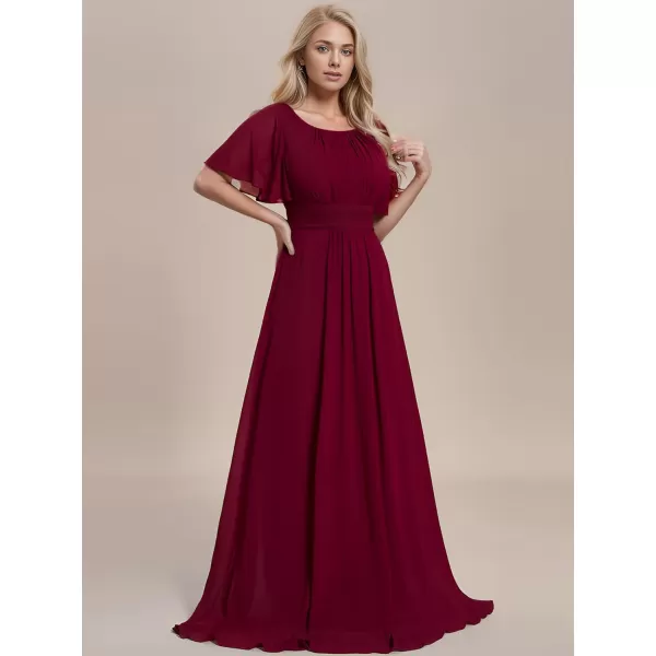 EverPretty Womens Summer Crew Neck Empire Waist Pleated Chiffon Maxi Formal Dress 01840Aburgundy