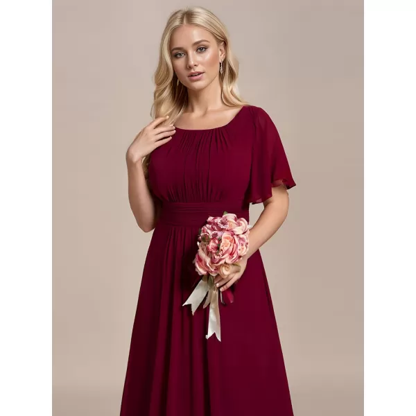 EverPretty Womens Summer Crew Neck Empire Waist Pleated Chiffon Maxi Formal Dress 01840Aburgundy