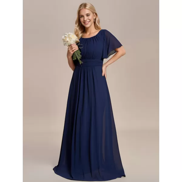 EverPretty Womens Summer Crew Neck Empire Waist Pleated Chiffon Maxi Formal Dress 01840Anavy Blue