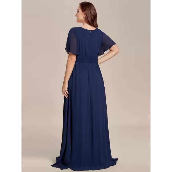 EverPretty Womens Summer Crew Neck Empire Waist Pleated Chiffon Maxi Formal Dress 01840Anavy Blue