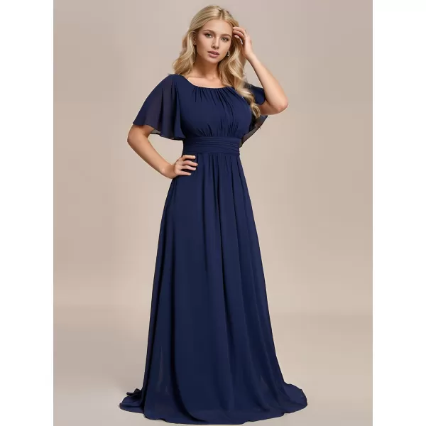 EverPretty Womens Summer Crew Neck Empire Waist Pleated Chiffon Maxi Formal Dress 01840Anavy Blue