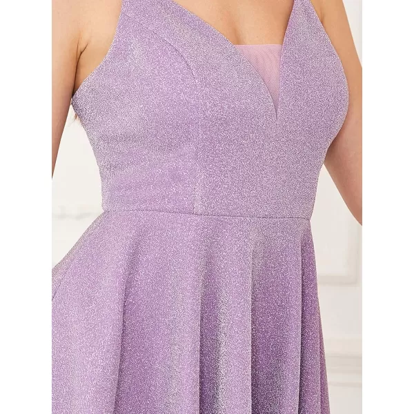 EverPretty Womens Summer Dresses Glitter V Neck Spaghetti Straps Mini Wedding Guest Dress 03124Lavender