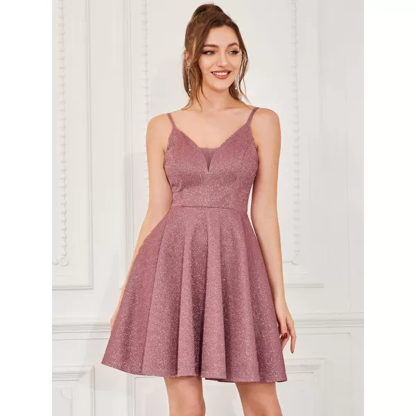 EverPretty Womens Summer Dresses Glitter V Neck Spaghetti Straps Mini Wedding Guest Dress 03124Orchid