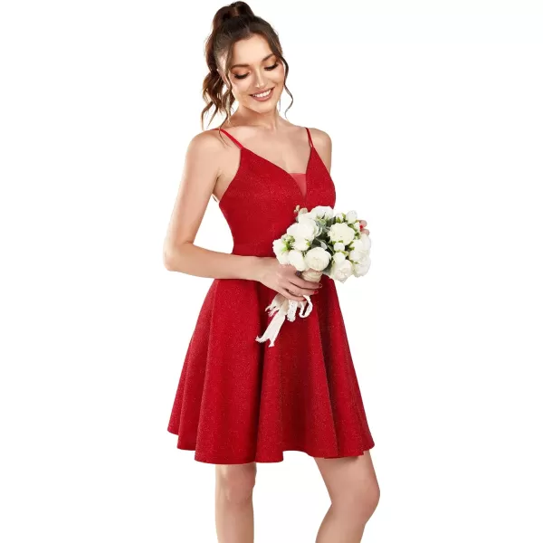 EverPretty Womens Summer Dresses Glitter V Neck Spaghetti Straps Mini Wedding Guest Dress 03124Red