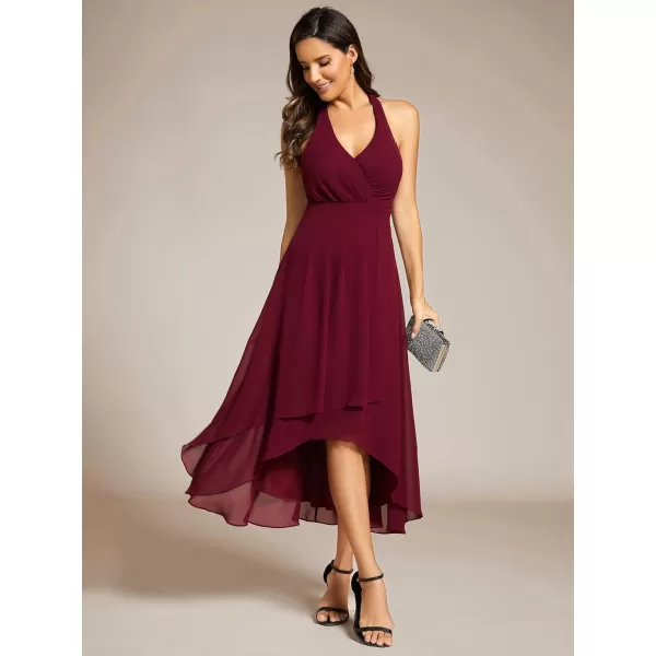 EverPretty Womens Summer Dresses Halter Neck High Low Hem Chiffon Wedding Guest Dress 11926Burgundy