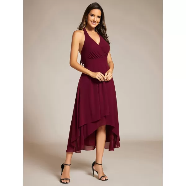 EverPretty Womens Summer Dresses Halter Neck High Low Hem Chiffon Wedding Guest Dress 11926Burgundy